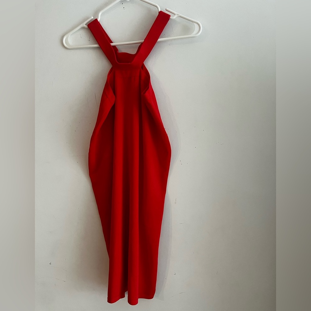 The Drop Red Halter Midi Dress Size M NWOT Sleeveless Bodycon Cocktail Party - Picture 2 of 5